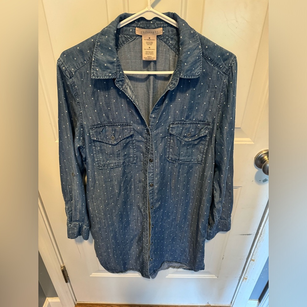 Philosophy denim polka dot shirt dress